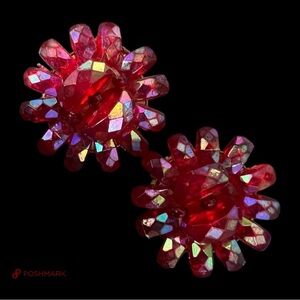 💖 Vintage West Germany Ruby Aurora Clip On Earrings 💖